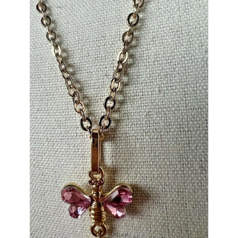 Catherine Malandrino Butterfly Necklace Pink Crystal Gold Feminine Romantic Soft